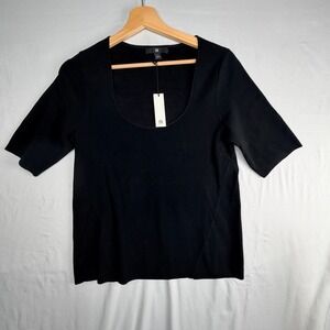 Banana Republic Womens Black Scoop Neck Short Sleeve Knit Top Size L NWT